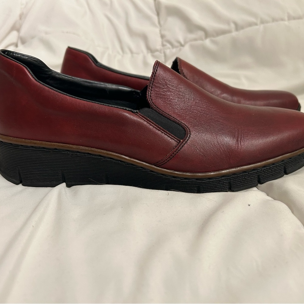 Rieker Women's red leather loafer wedge heel size 42